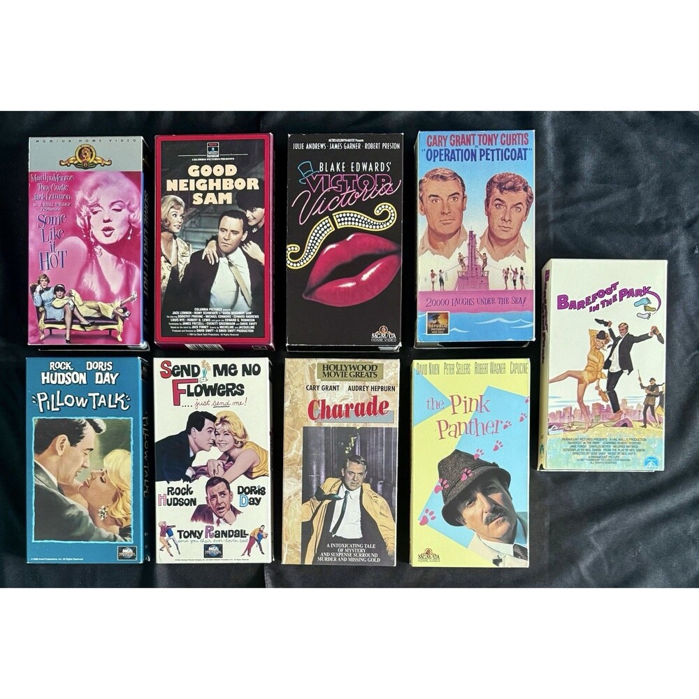 Vintage Classic Hollywood VHS Lot", "1950s/1960s Romantic Comedy Movie Bundle"